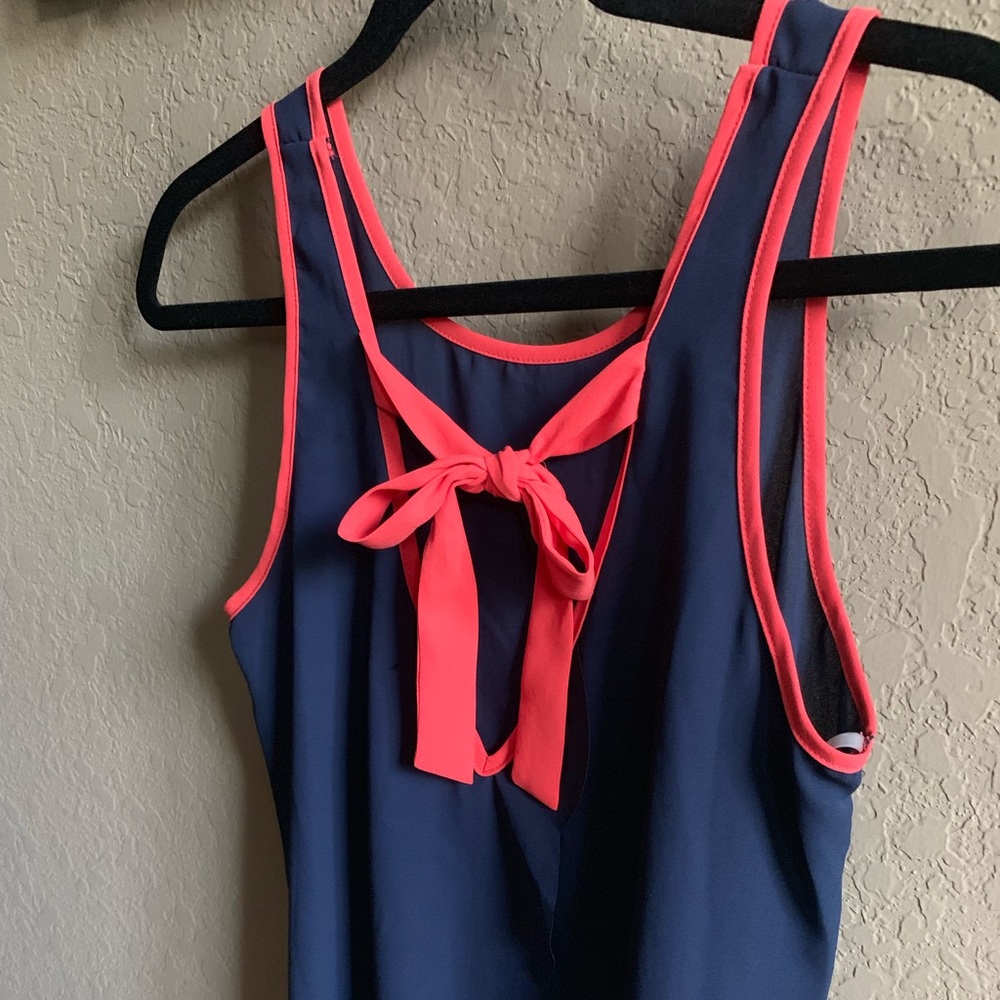 Blue and Pink Tank-Top Blouse with Ribbon Bow.